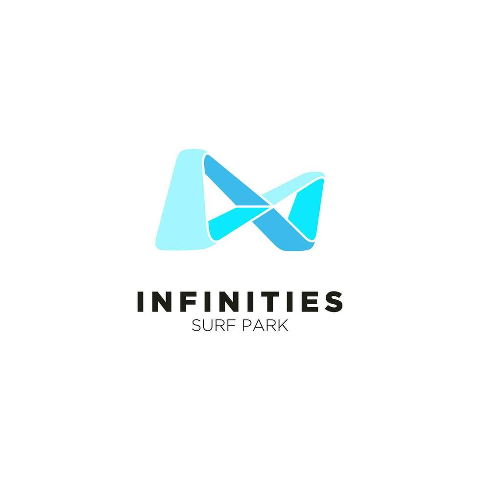 Infinity geometric water logo concept with 3d shape gradient blue color. Surf Park vector