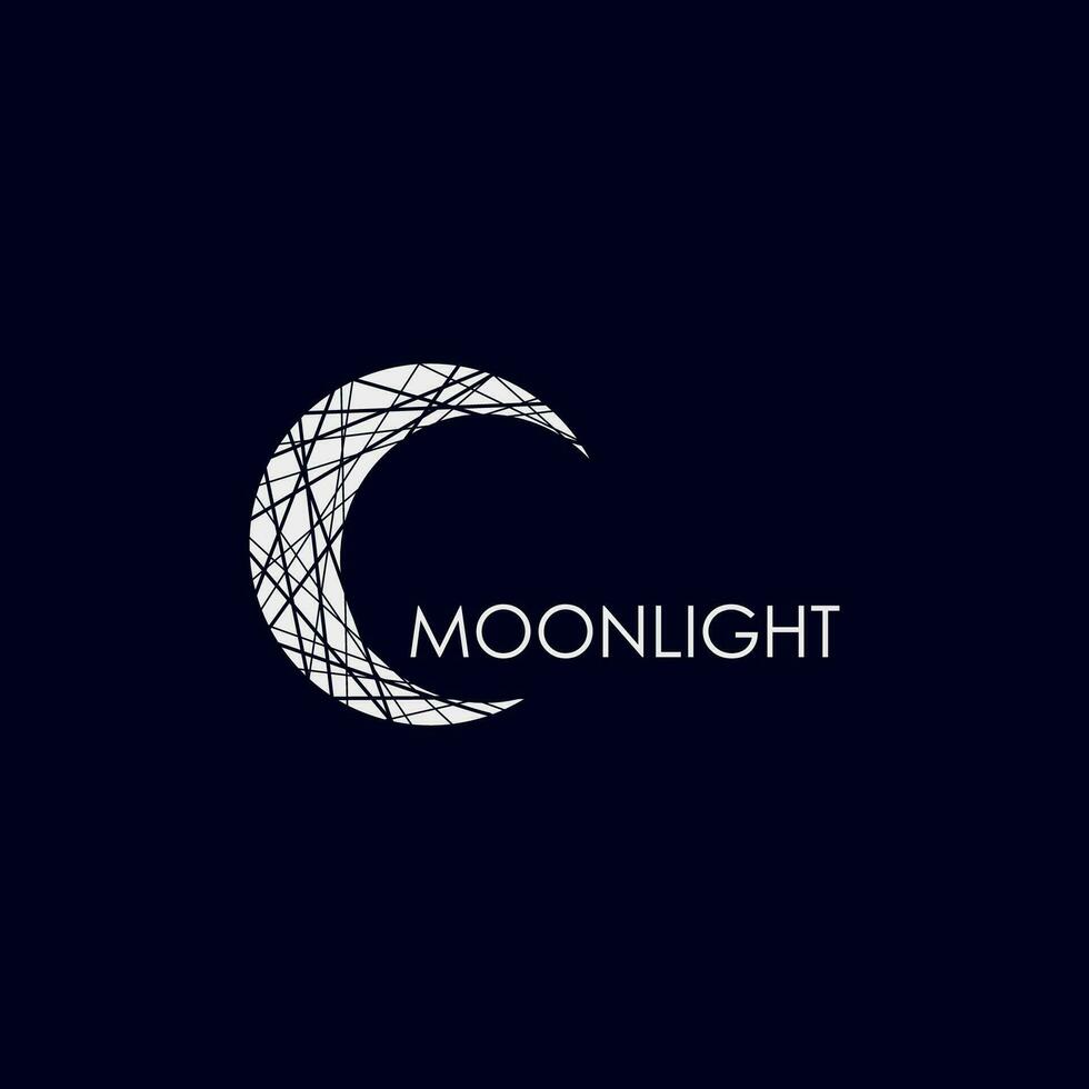 Logo elegant crescent moon light design line icon vector in luxury style outline linear abstract