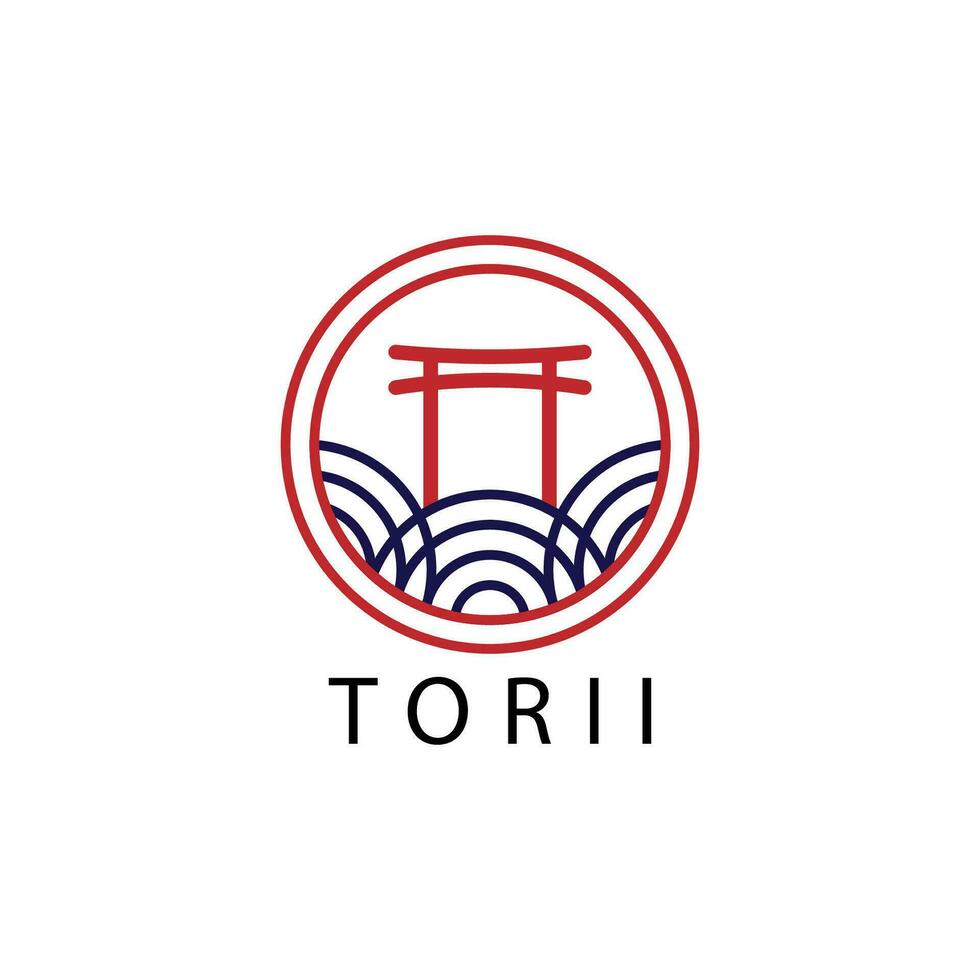 Japanese torii gate logo icon line art vector illustration design