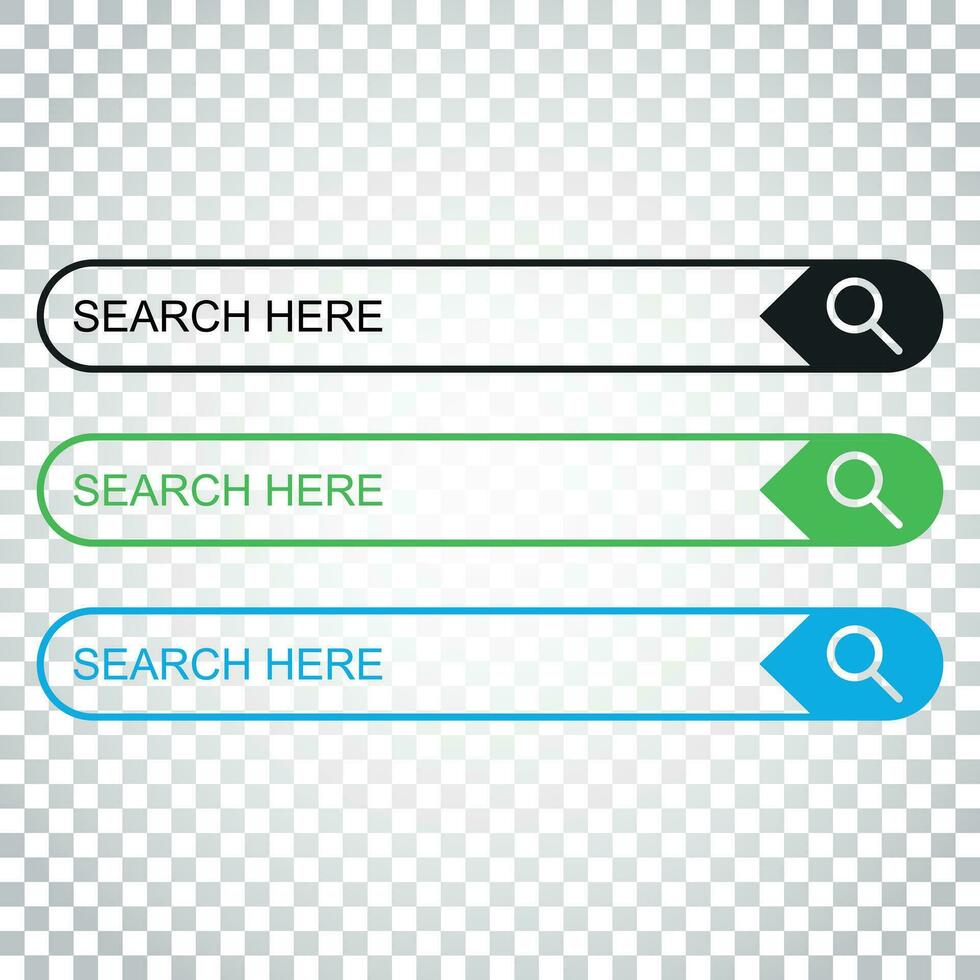 Search bar field. Set vector interface elements with search button. Flat vector illustration on isolated background. Simple business concept pictogram.
