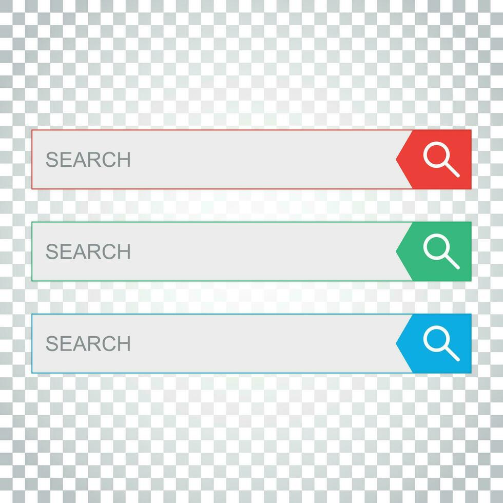 Search bar field. Set vector interface elements with search button. Flat vector illustration on isolated background. Simple business concept pictogram.