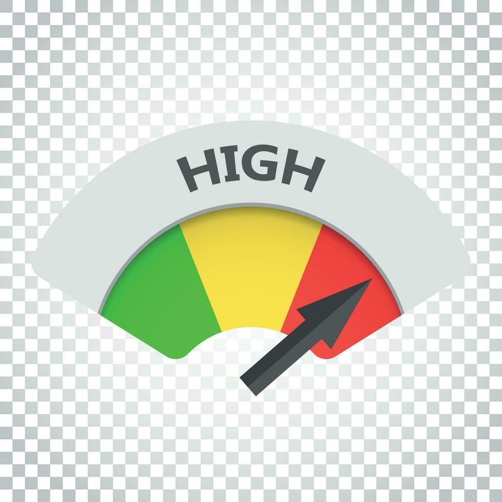 High level risk gauge vector icon. High fuel illustration on isolated background. Simple business concept pictogram.