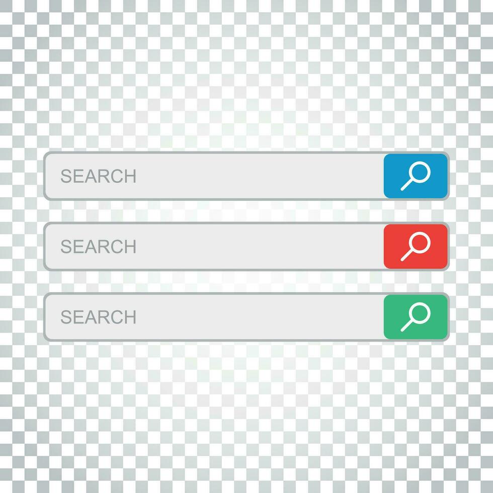 Search bar field. Set vector interface elements with search button. Flat vector illustration on isolated background. Simple business concept pictogram.