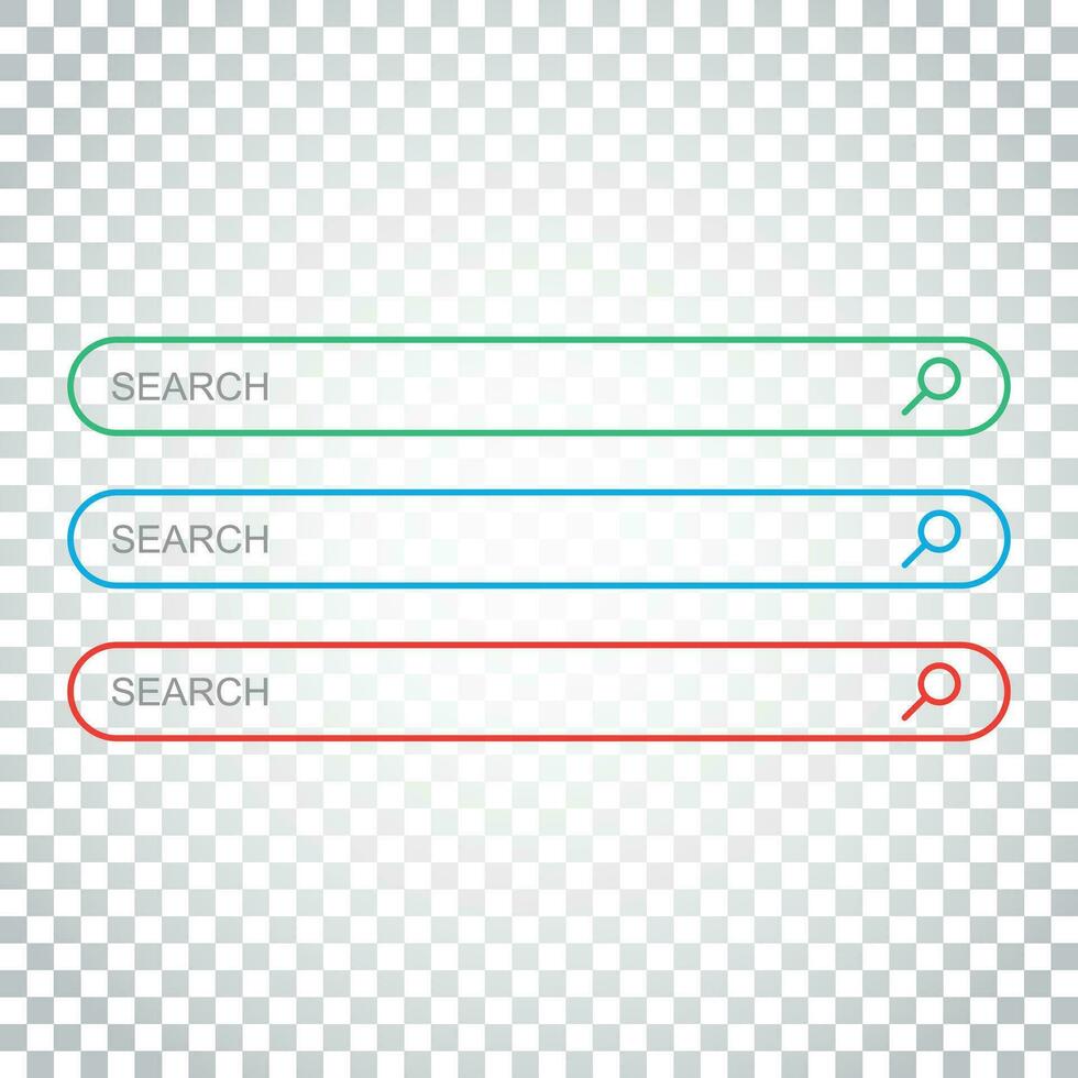 Search bar field. Set vector interface elements with search button. Flat vector illustration on isolated background. Simple business concept pictogram.