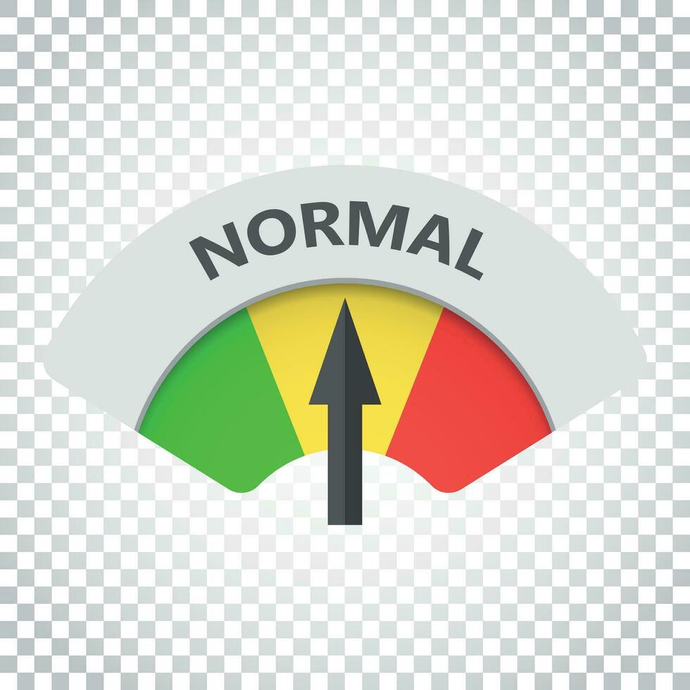 Normal level risk gauge vector icon. Normal fuel illustration on isolated background. Simple business concept pictogram.
