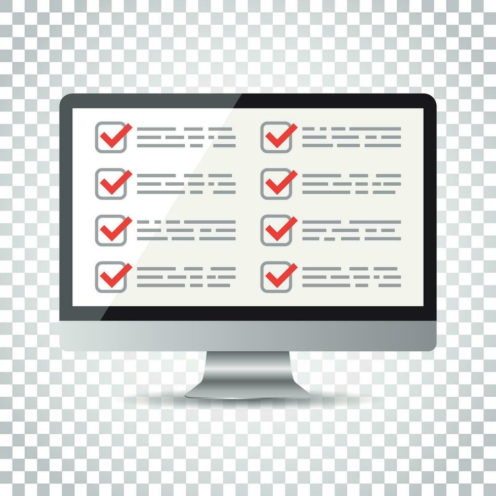 Businessman checklist with computer. Check list icon flat vector illustration. Simple business concept pictogram.