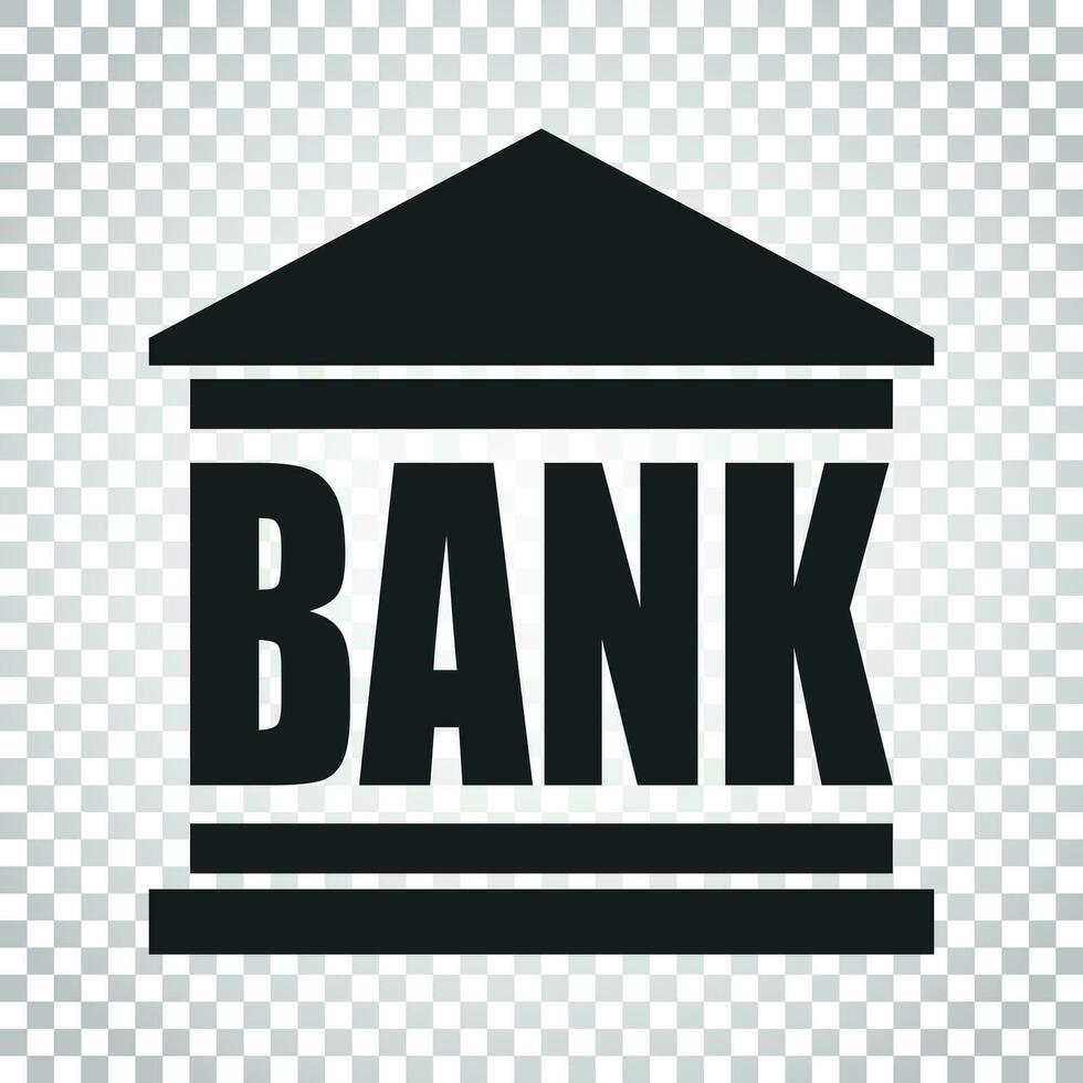 Bank building icon in flat style. Vector illustration on isolated background. Simple business concept pictogram.