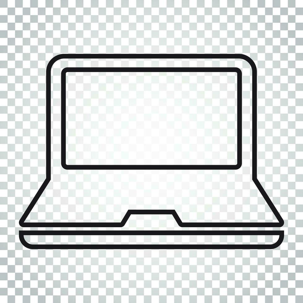 Computer notebook vector illustration in line style. Monitor flat icon. Simple business concept pictogram on isolated background.