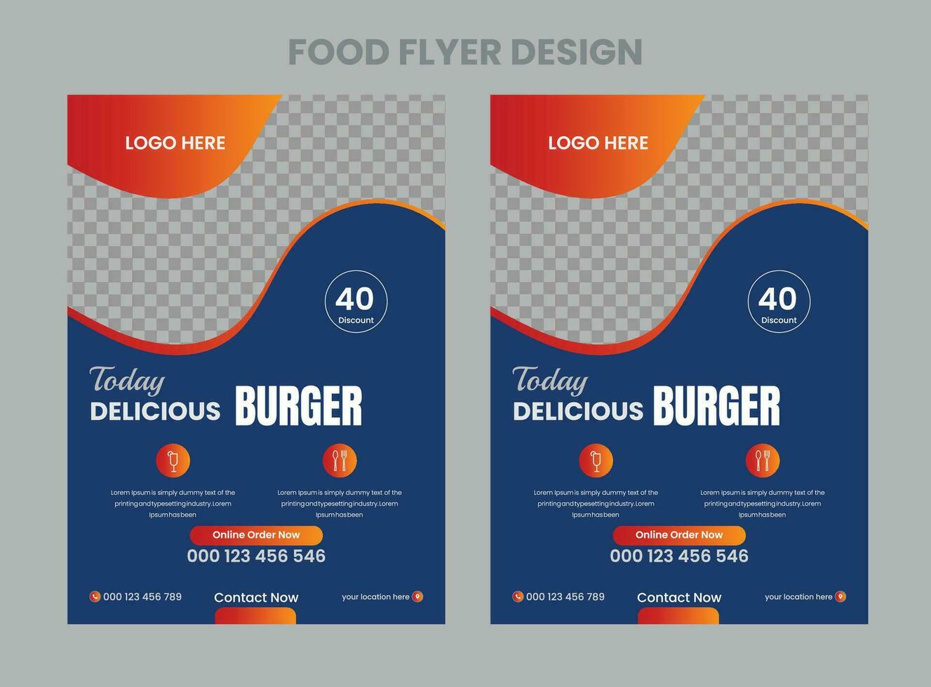 Fast Food Flyer Design Template cooking, cafe and restaurant menu, food ordering, junk food. Pizza, Burger, French fries and Soda. Vector illustration for banner, poster, flyer, cover, menu, brochure