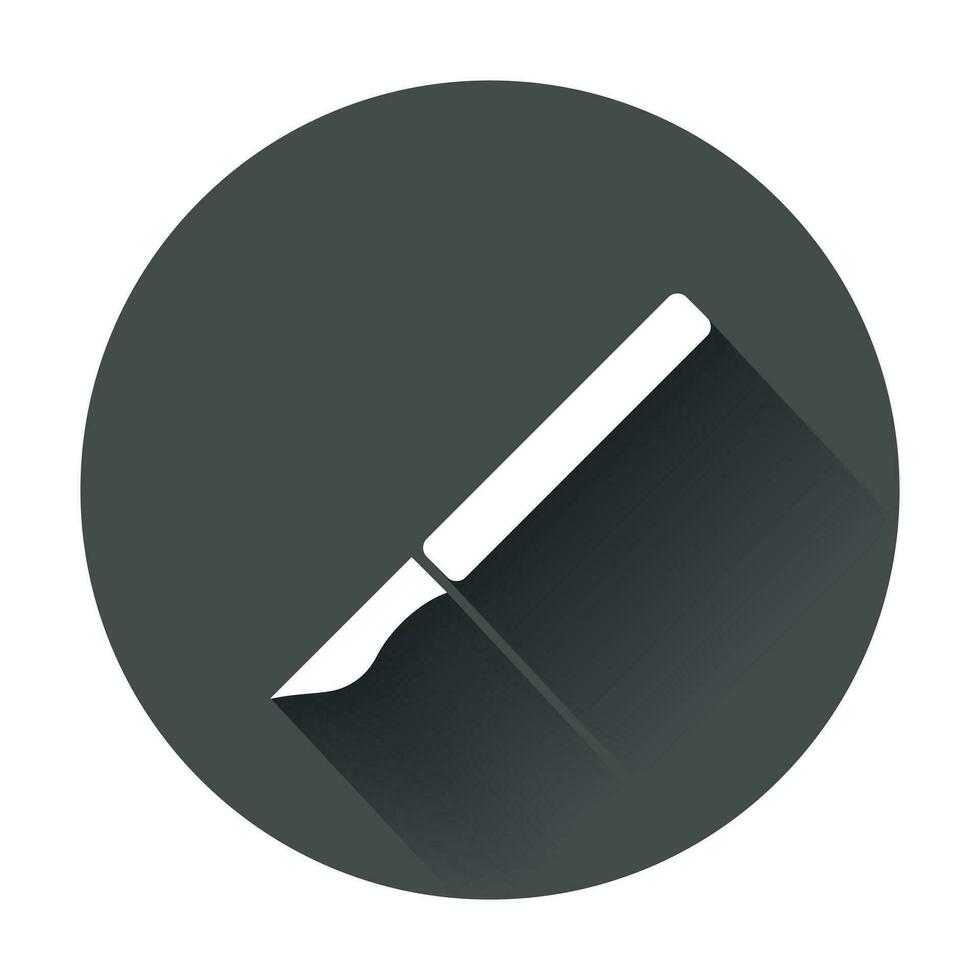 Medical scalpel vector icon. Hospital surgery knife sign illustration on black round background with long shadow.