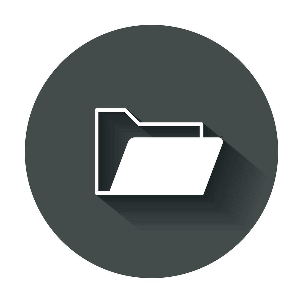 Folder document flat vector icon. Archive data file symbol logo illustration on black round background with long shadow.