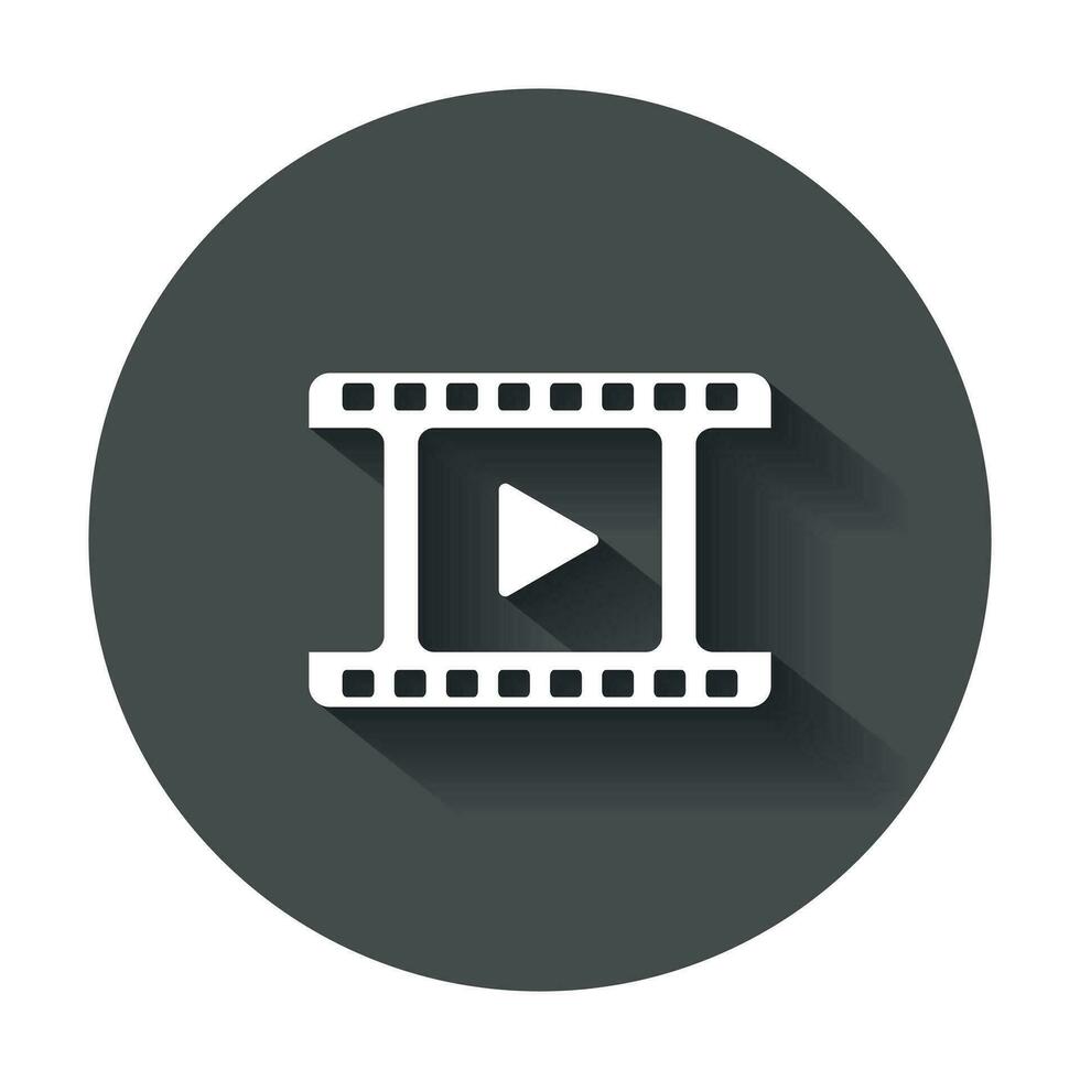 Play icon vector. Play video illustration in flat style on black round background with long shadow. vector