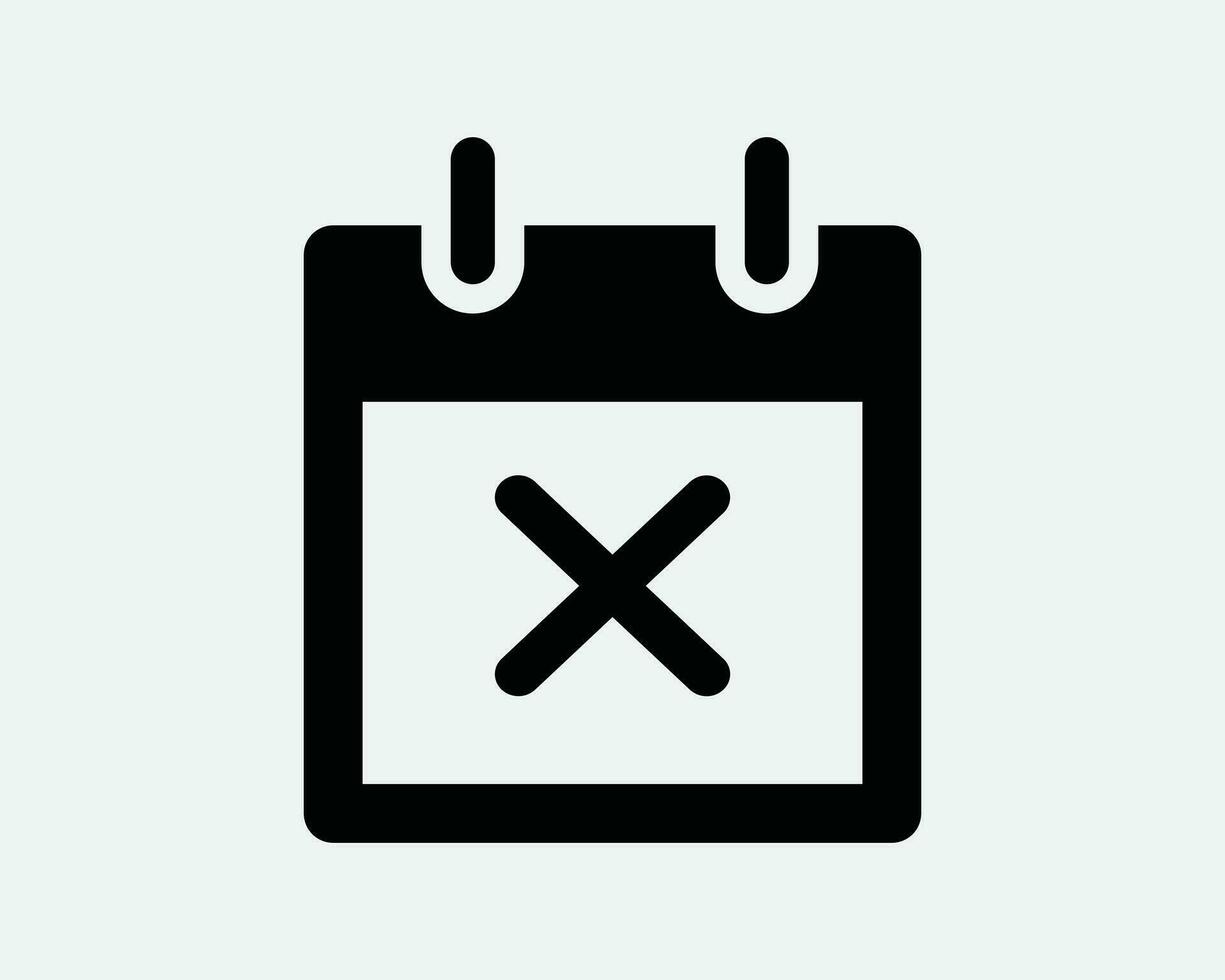Calendar Event Cancel Icon. Delete Remove Cross X No Date Plan Schedule Appointment Reject Black White Graphic Clipart Artwork Symbol Sign Vector EPS
