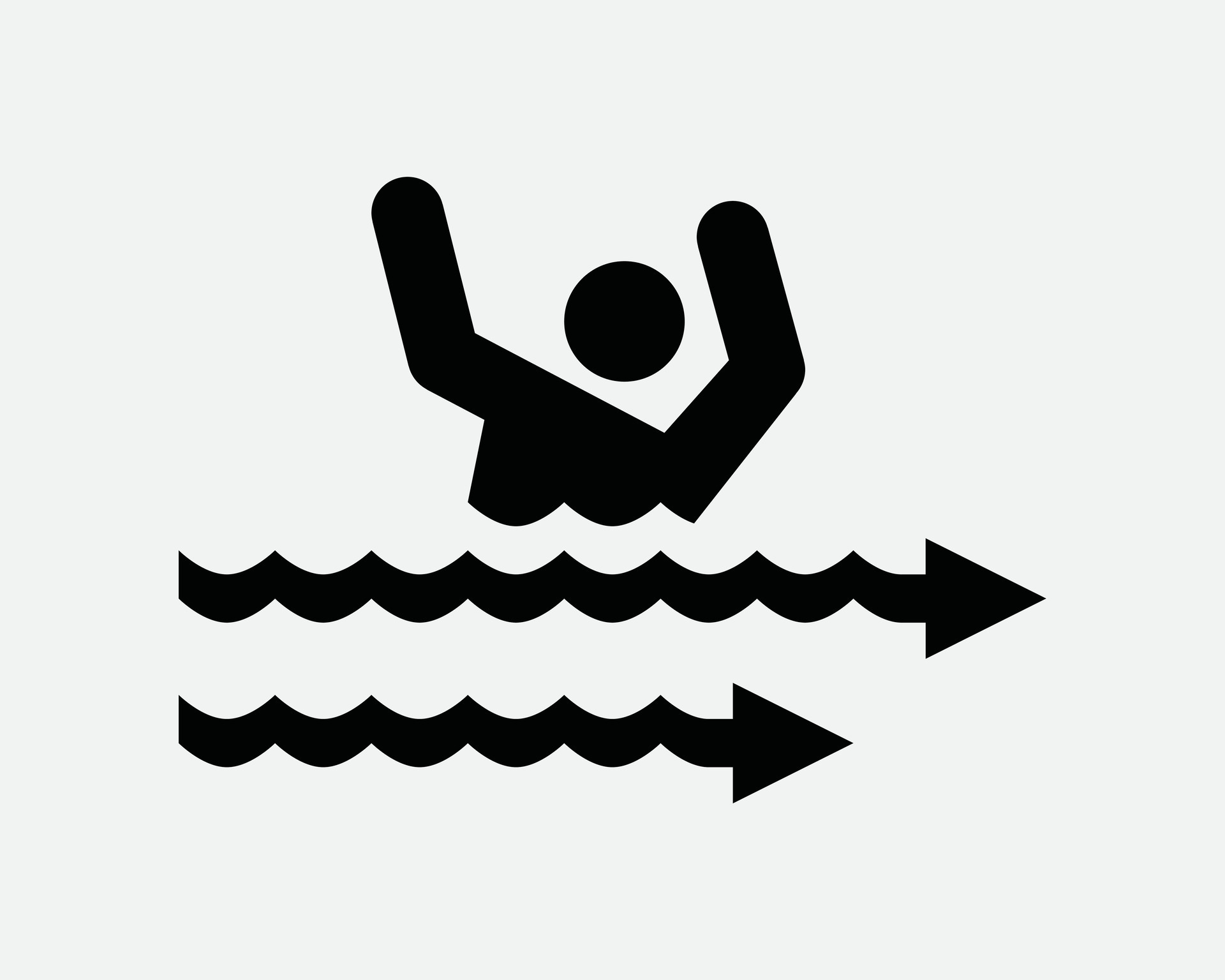 Fast Water Current Drown Icon. Rescue Arm Raise Danger Risk Arrow Flow