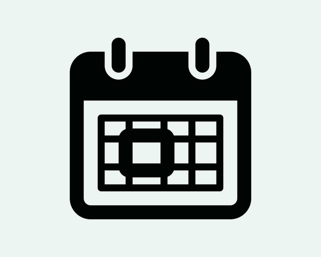 Calendar Deadline Icon. Year Month Day Planner Schedule Date Reminder Appointment Agenda Black White Graphic Clipart Artwork Symbol Sign Vector EPS