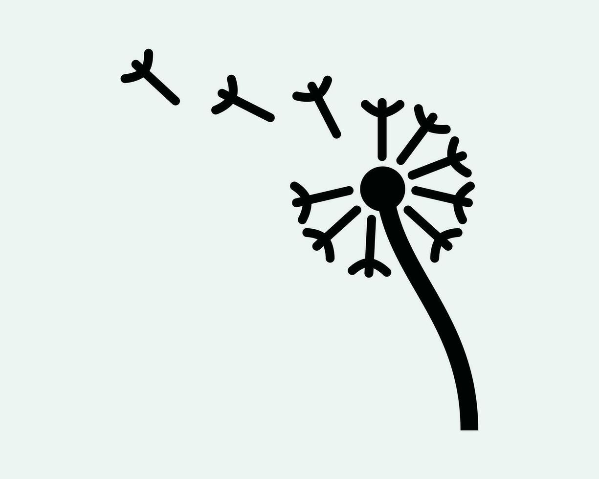 Dandelion Icon. Flower Plant Wind Seed Fly Blow Blowing Spread Nature Natural Wild Grass. Black White Graphic Clipart Artwork Symbol Sign Vector EPS