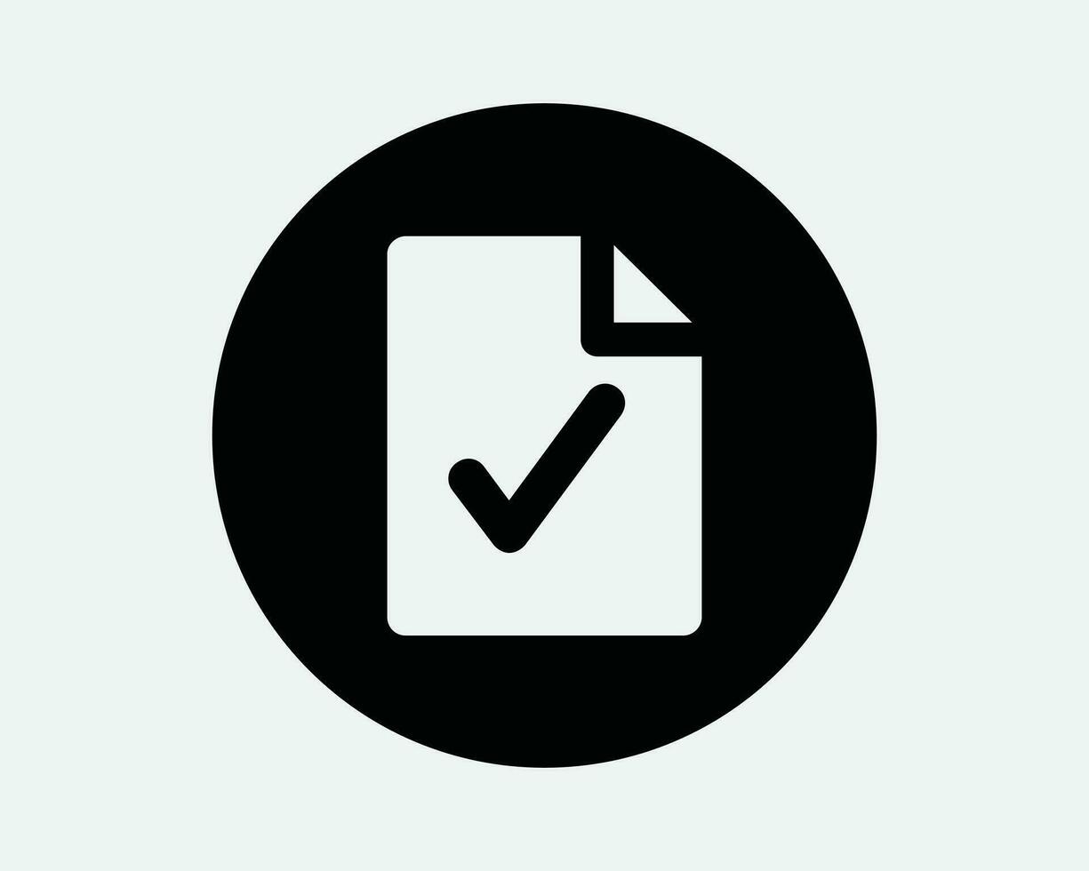 Verified File Round Icon Approved Circle Circular Document Verify Verified Success Tick OK Black White Graphic Clipart Artwork Symbol Sign Vector EPS