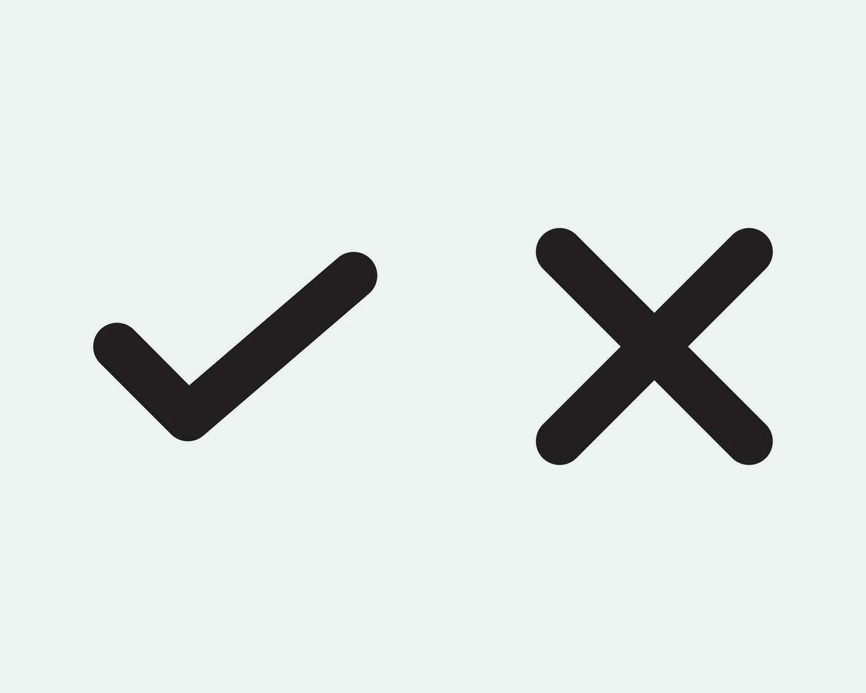 Right and Wrong Icon Yes No Right Wrong Positive Negative Tick Cross x Vote Choice Approve Black White Graphic Clipart Artwork Symbol Sign Vector EPS