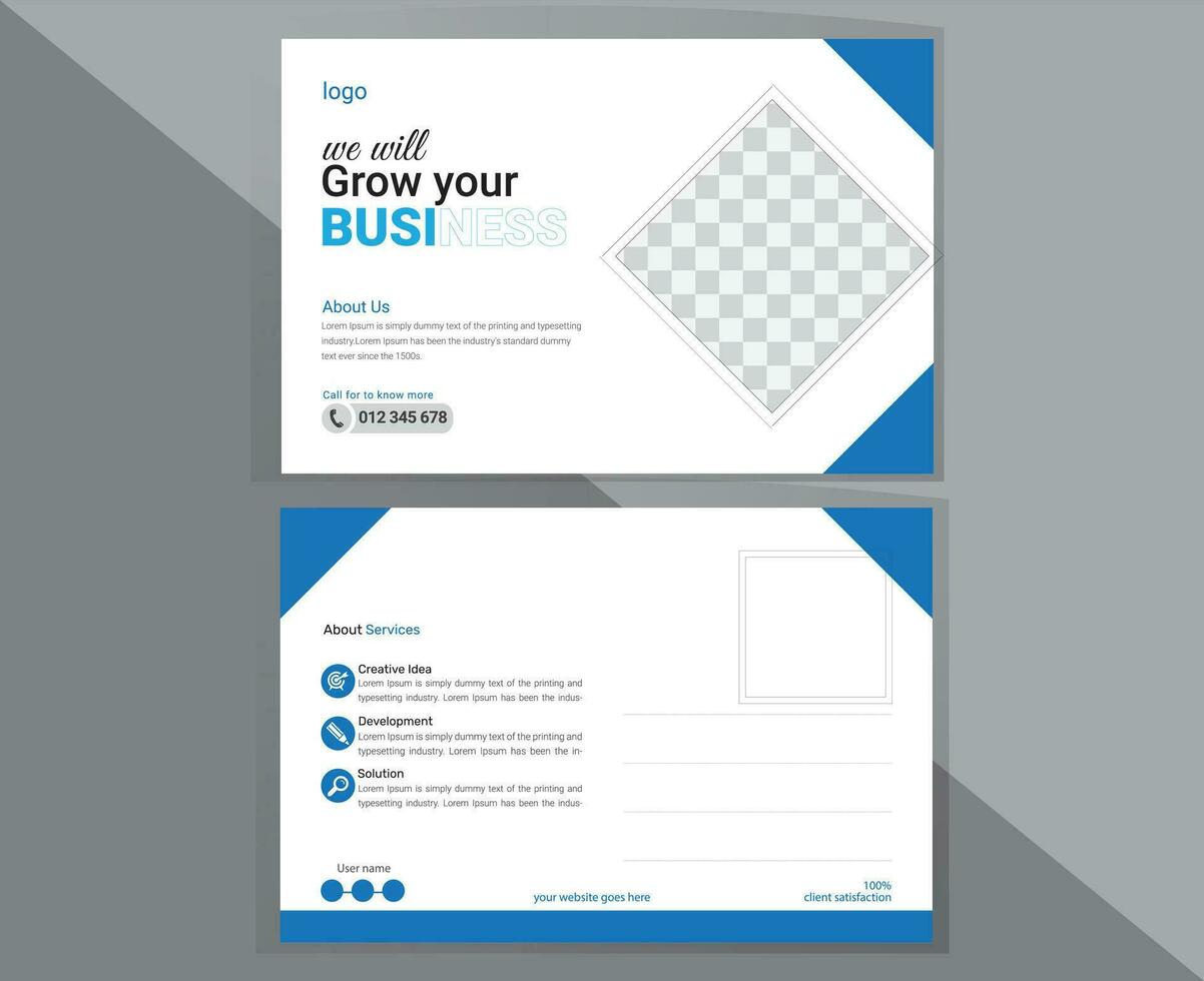 Modern post card design template for corporate business, vector post card design layout with two color