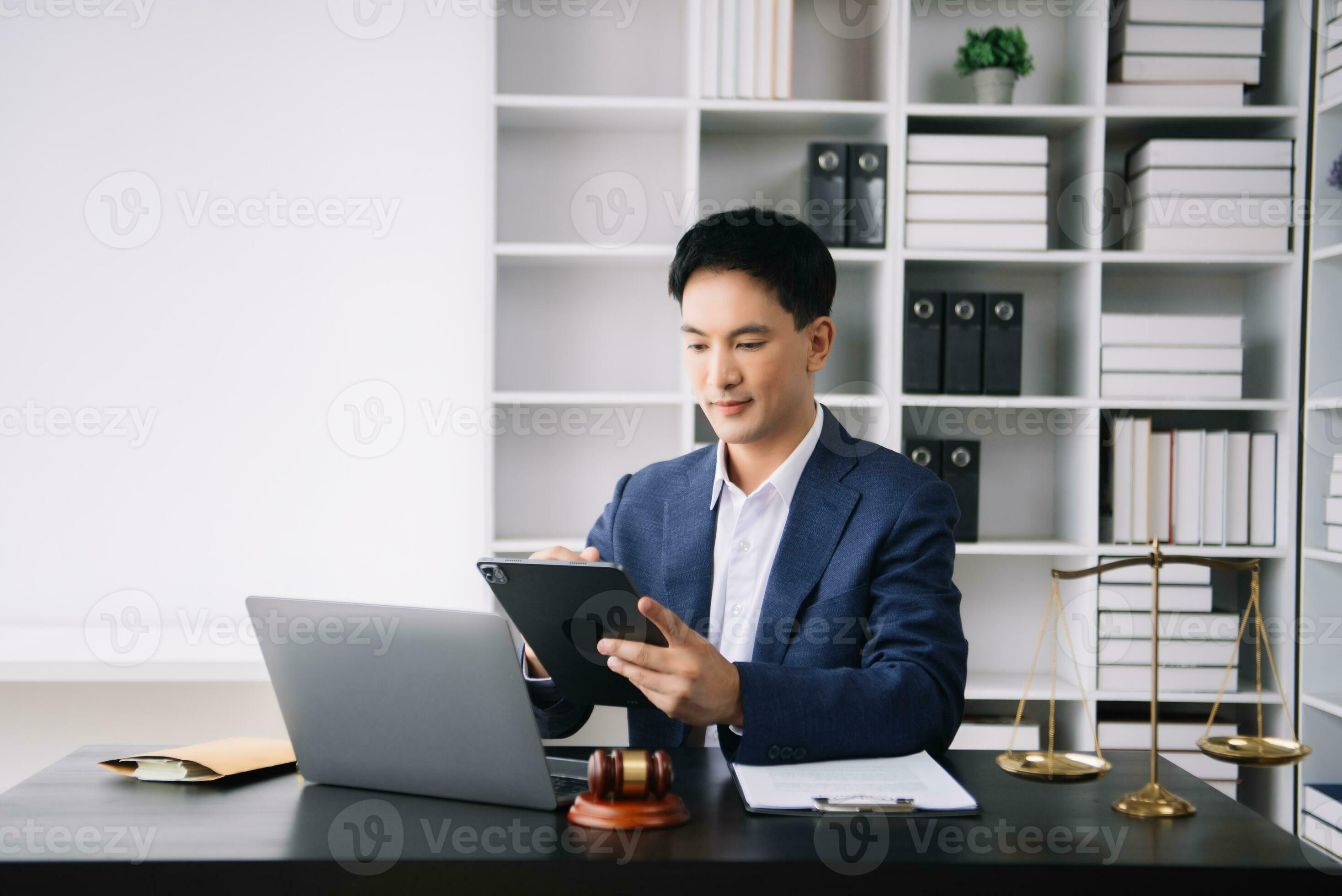 Attractive young lawyer in office Business man and lawyers discussing