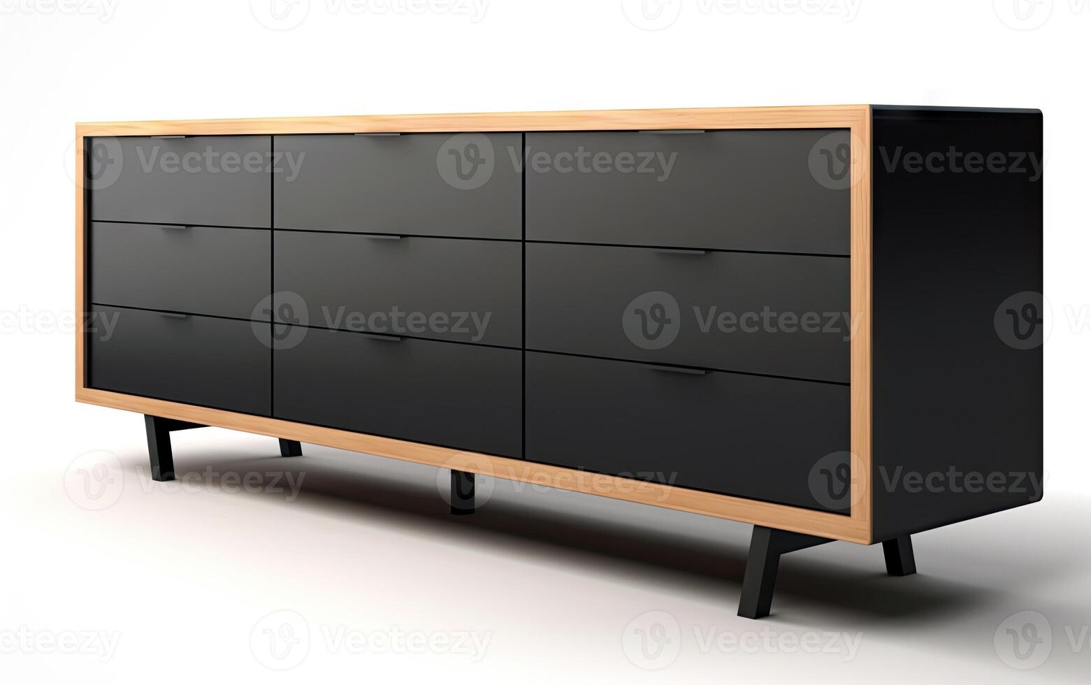 Brown modern TV table wood on white background . corner view created with technology photo
