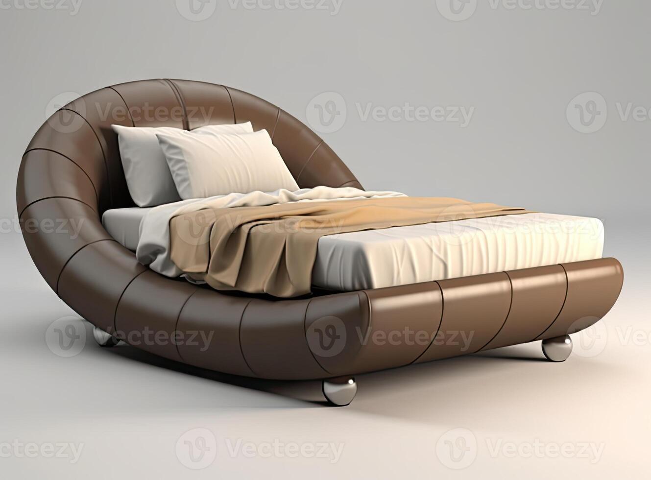 Brown classic double bed isolated created with technology. photo