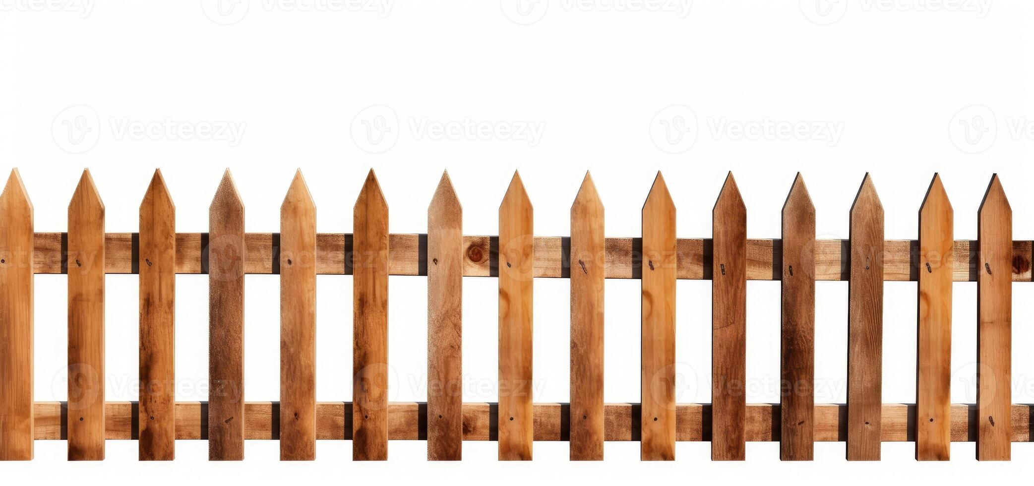 Brown wooden fence isolated on a white background that separates the objects. There are clipping paths for the designs and decoration created with technology photo