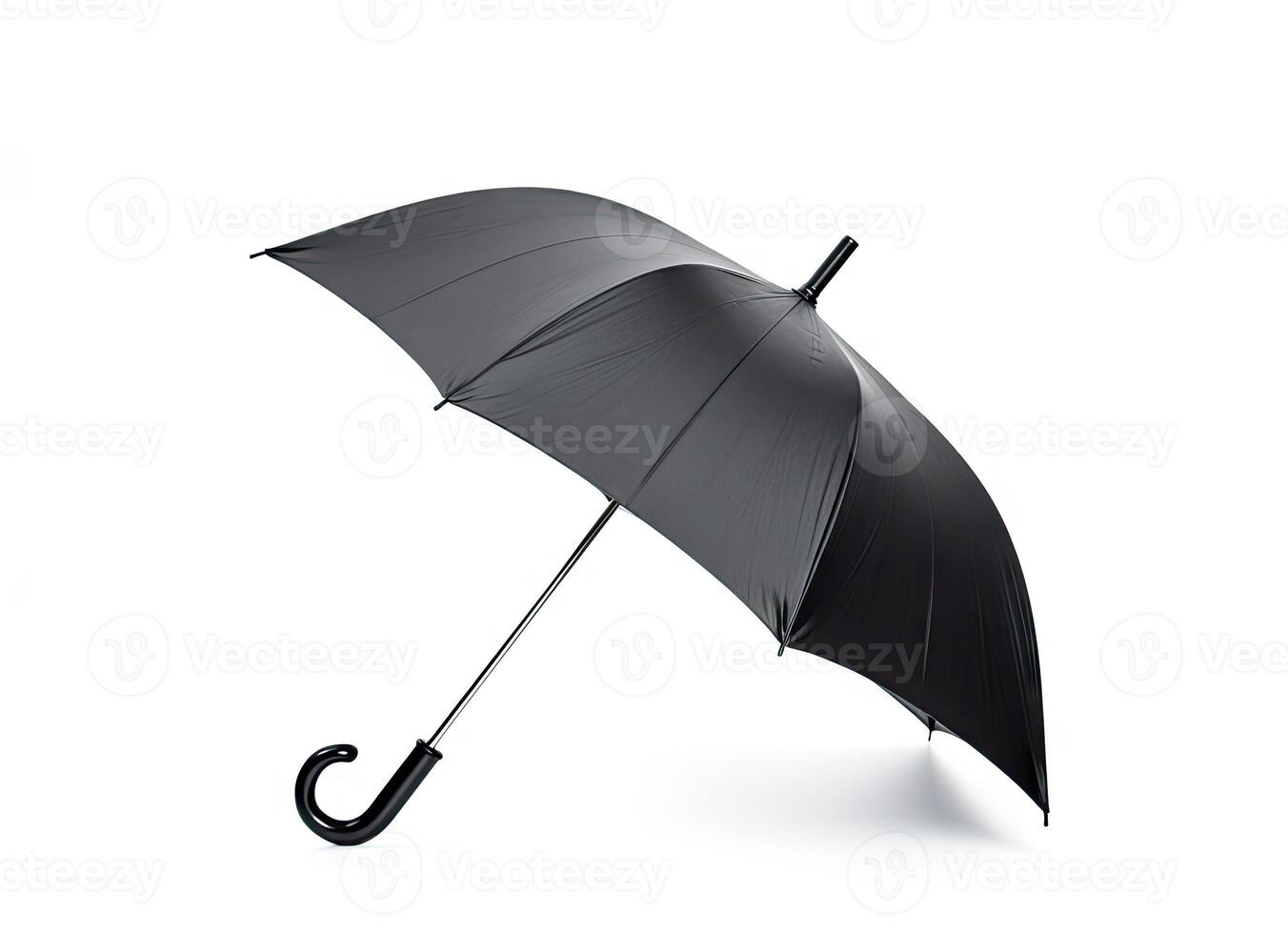 Black Umbrella opened photo camera down angle view isolated on white background created with technology
