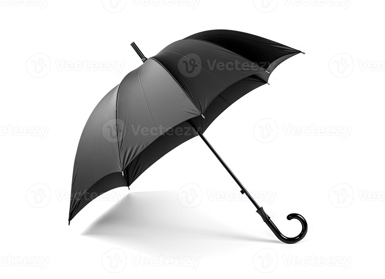 Black Umbrella opened photo camera down angle view isolated on white background created with technology
