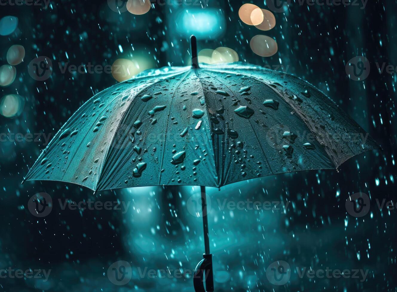 Back Umbrella in the rain in vintage tone created with Generative