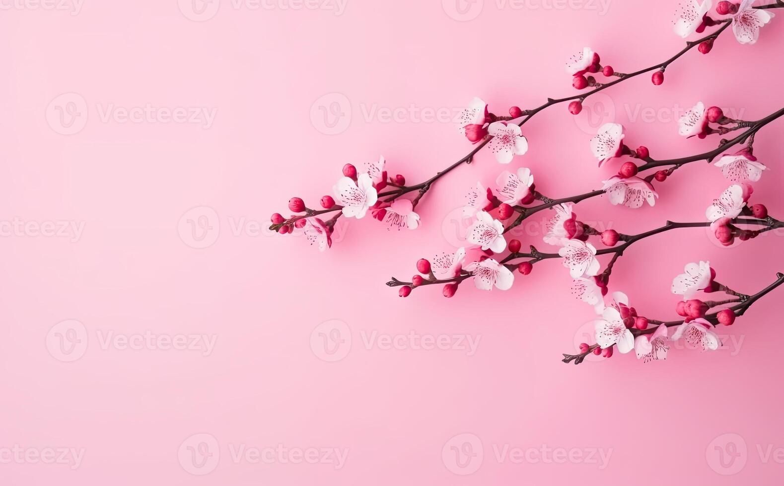 Dreamy cherry blossoms as a natural border, studio isolated on pure background, panorama format created with technology. photo