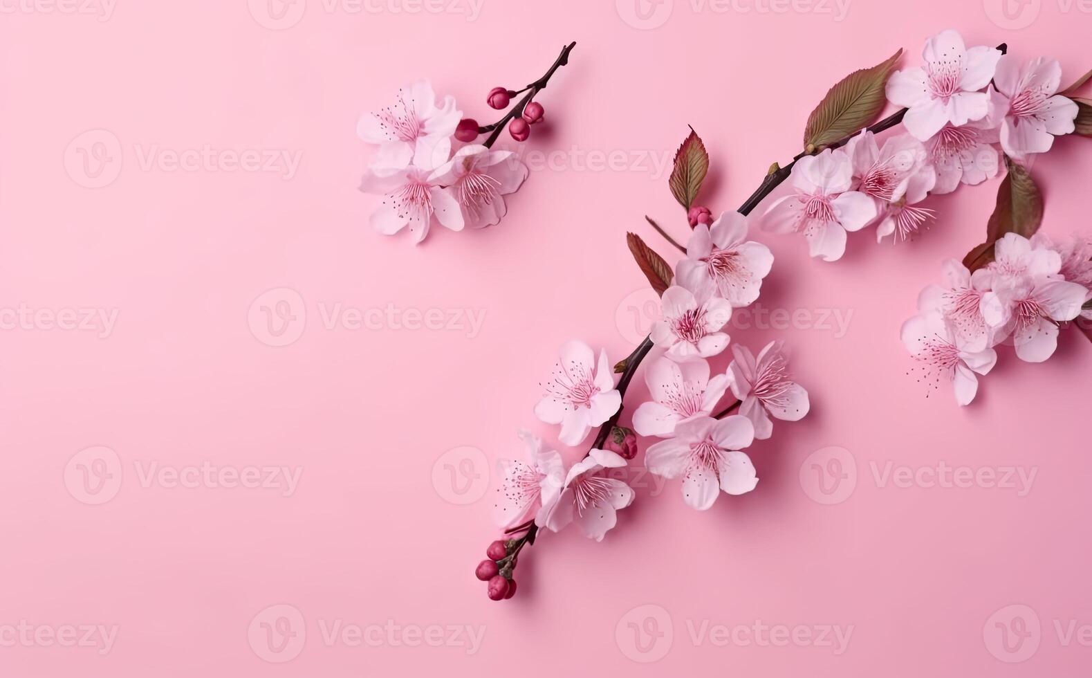 Dreamy cherry blossoms as a natural border, studio isolated on pure background, panorama format created with technology. photo