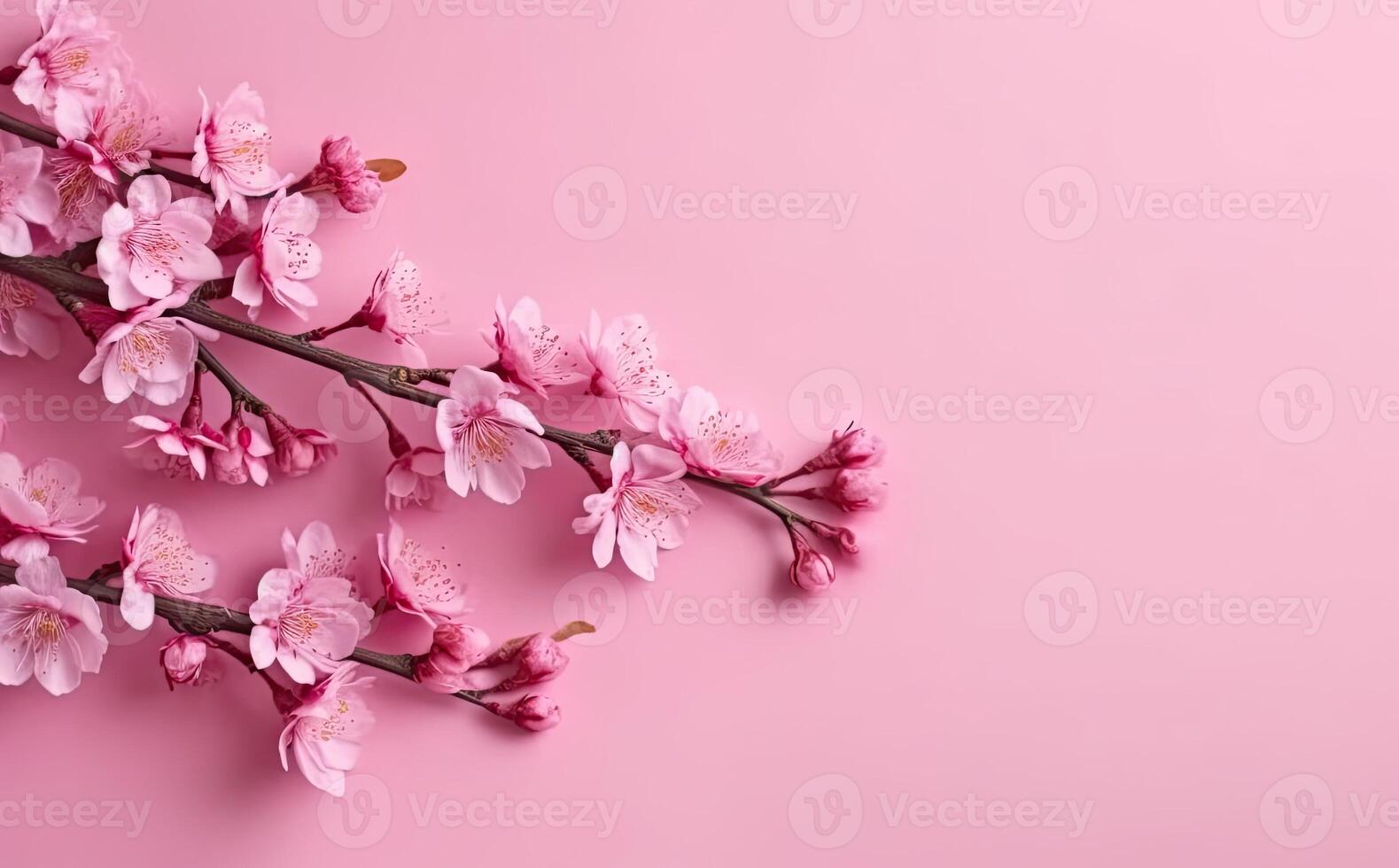 Dreamy cherry blossoms as a natural border, studio isolated on pure background, panorama format created with technology. photo