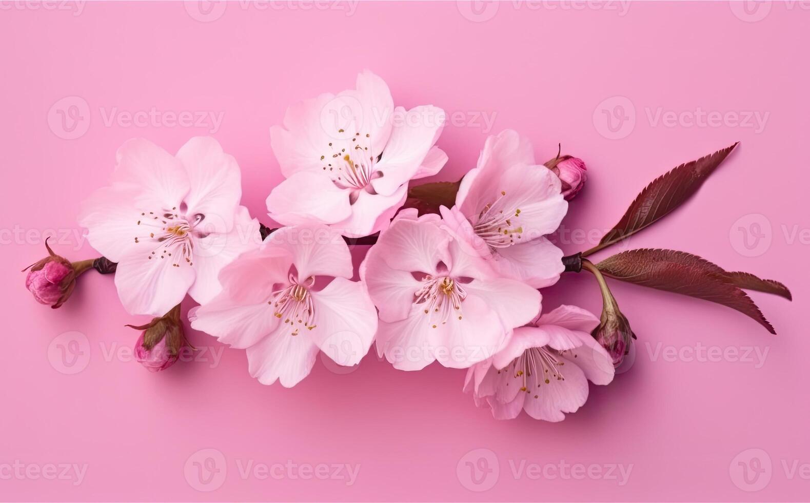 Dreamy cherry blossoms as a natural border, studio isolated on pure background, panorama format created with technology. photo