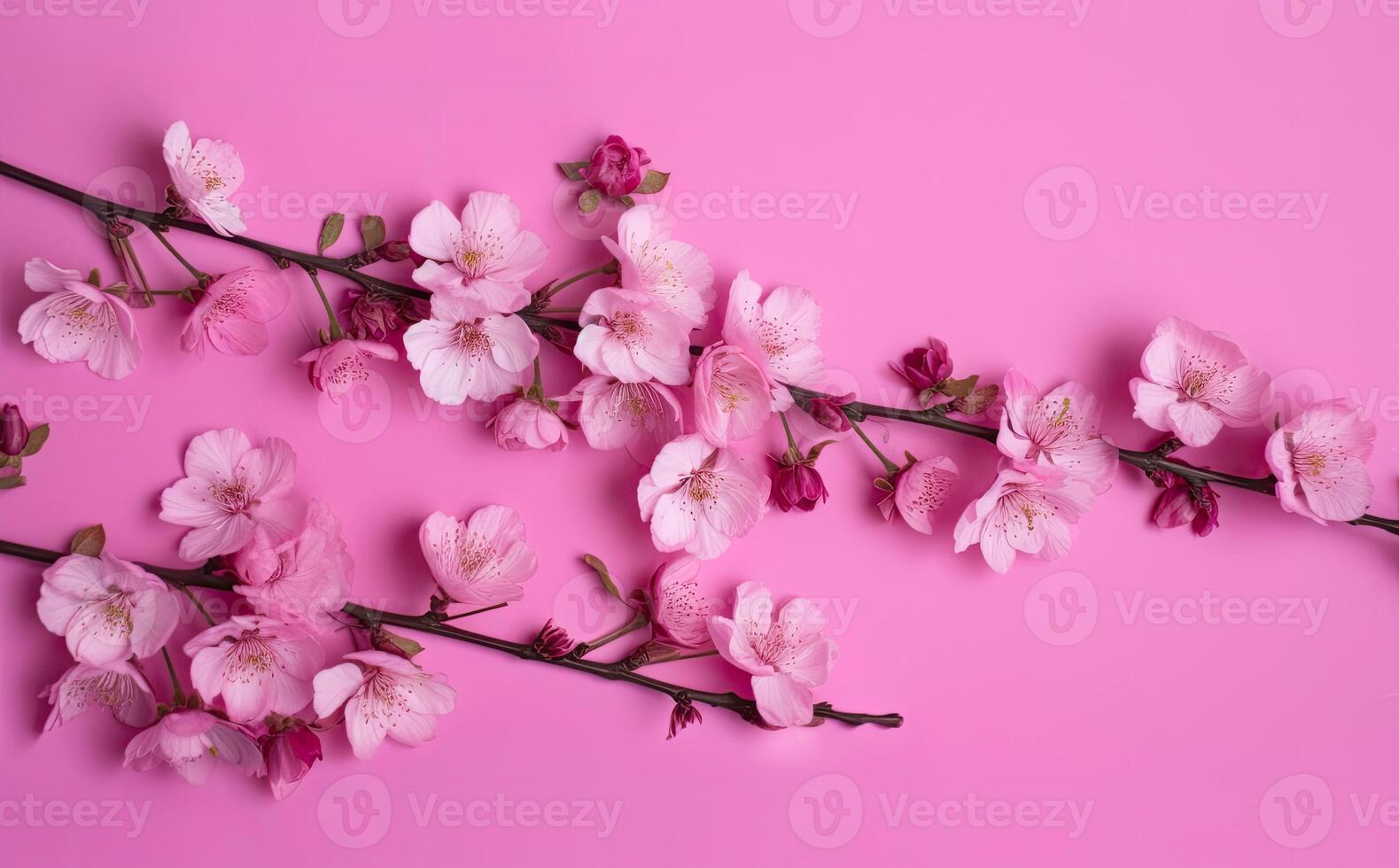 Dreamy cherry blossoms as a natural border, studio isolated on pure background, panorama format created with technology. photo