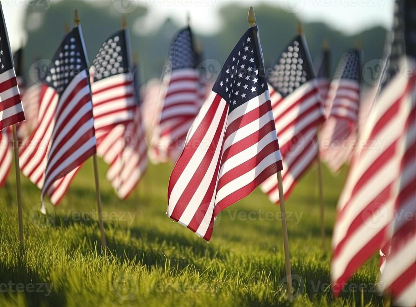 Phalanx of U.S. Flags honoring the fallen created with technology. photo