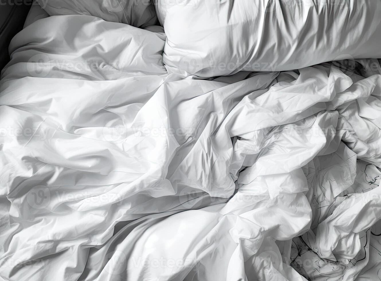 Top view of unmade bedding sheets and pillow ,Unmade messy bed ...