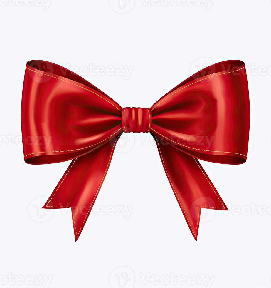 Red ribbon bow isolated on white background created with technology photo