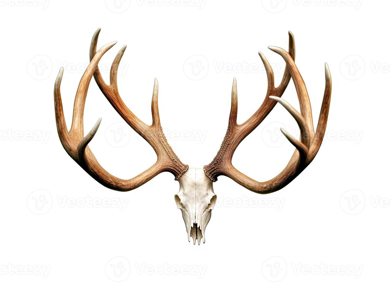 Large deer antlers on white background. created with technology photo