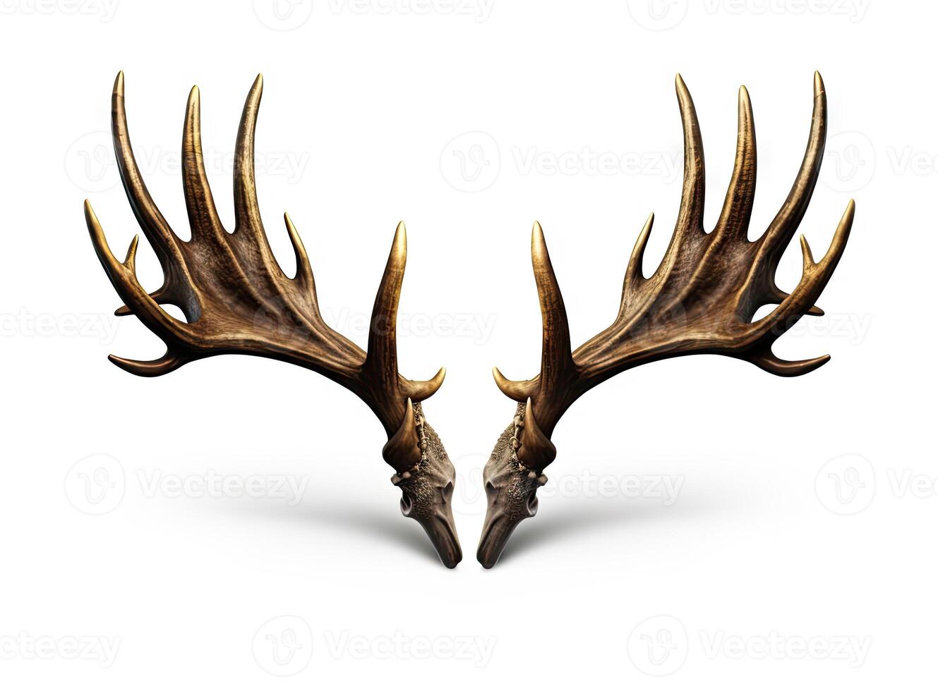Large deer antlers on white background. created with technology photo