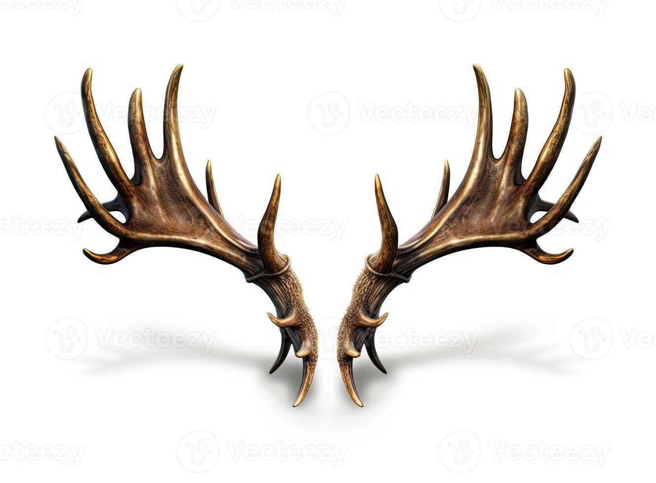 Large deer antlers on white background. created with technology photo