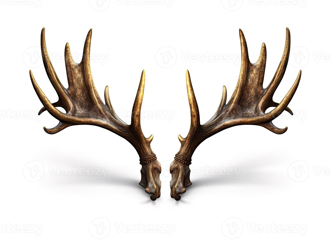 Large deer antlers on white background. created with technology photo