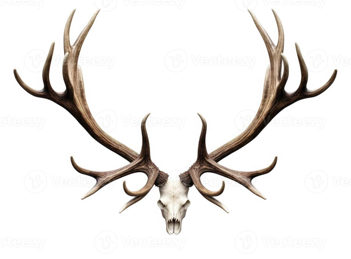Large deer antlers on white background. created with technology photo