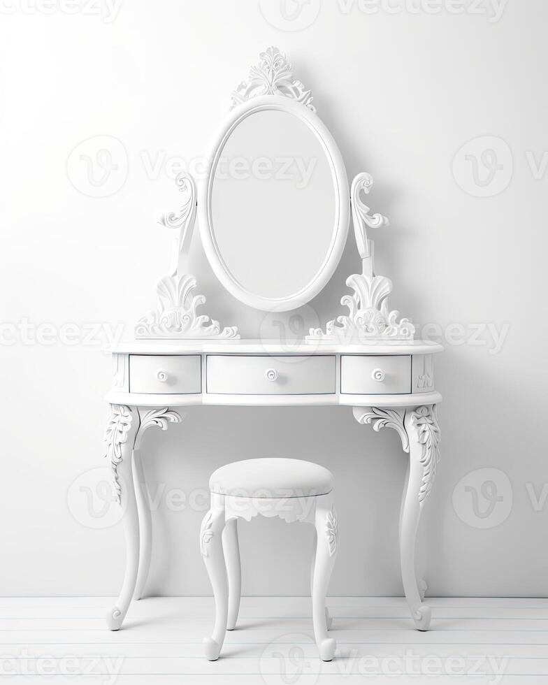 Isolated white antique dressing table created with technology photo