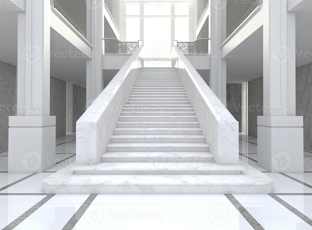 The main hall with a large staircase, columns. Many steps leading to the top. created with technology photo