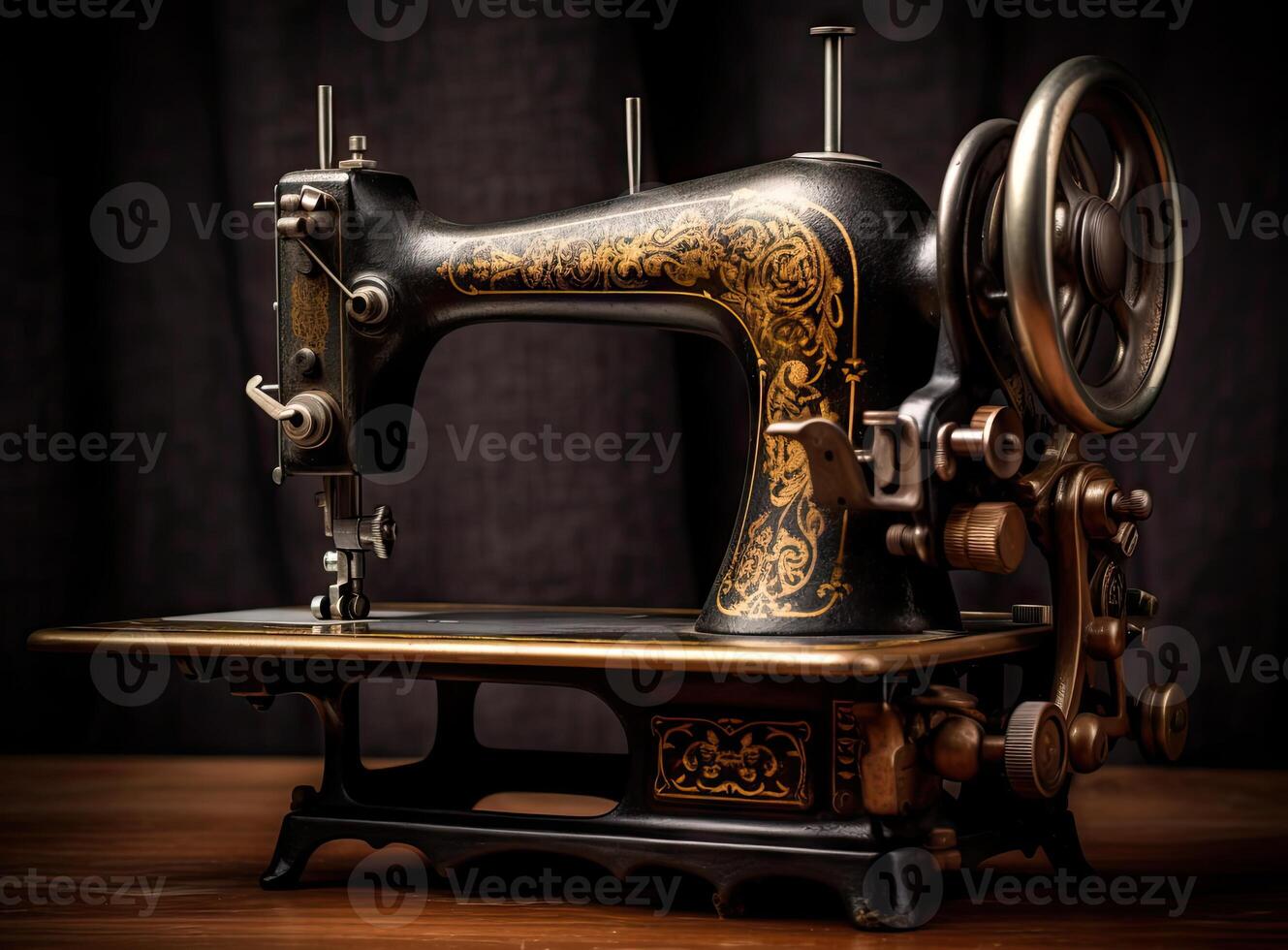 vintage sewing machine isolated on white created with technology photo