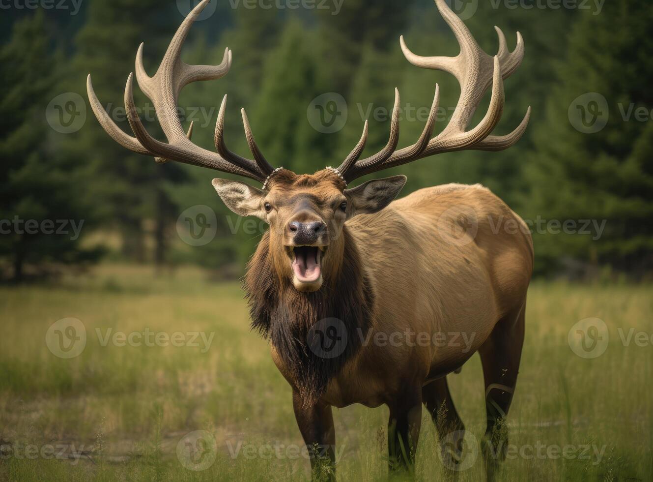 Close up of a red deer stag roaring during rutting season in autumn, created with technology photo