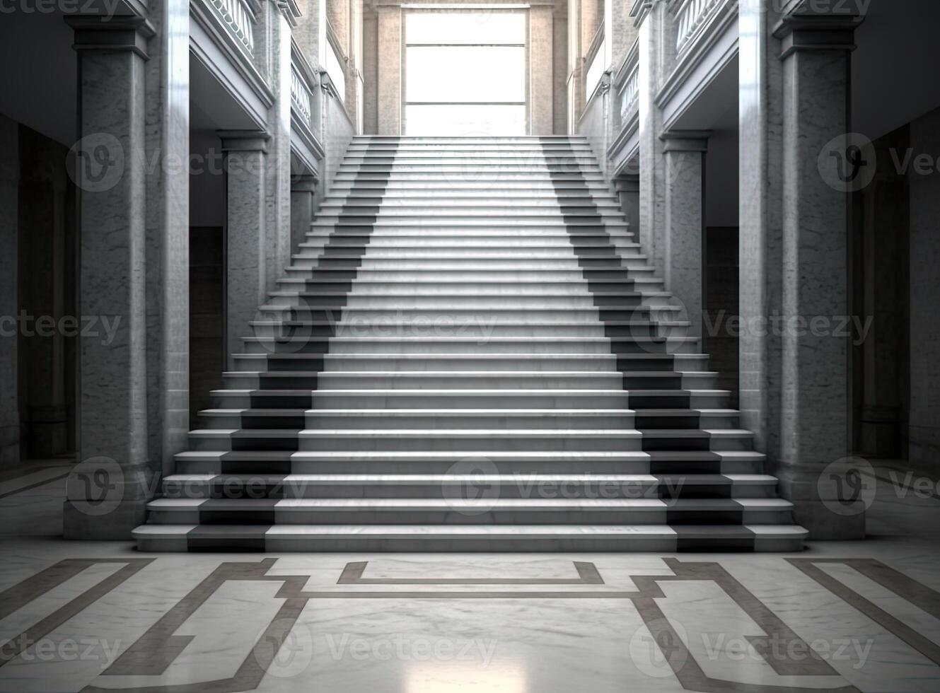 The main hall with a large staircase, columns. Many steps leading to the top. created with technology photo