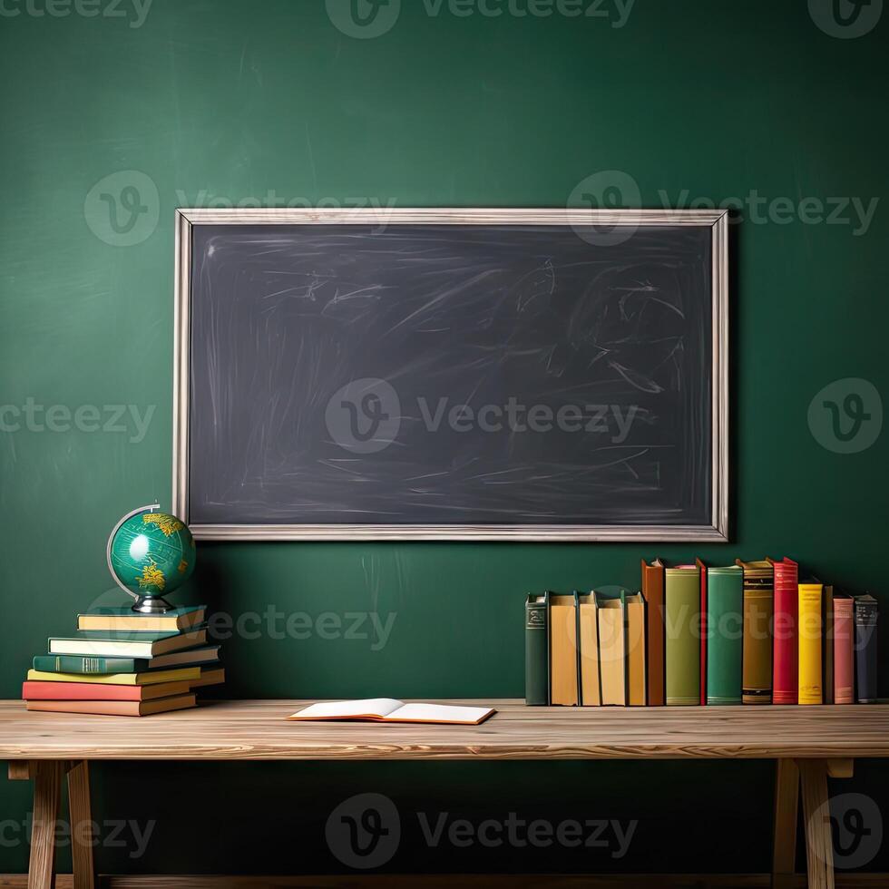 blank green chalkboard, school and teaching concept, copy space for text created with technology photo