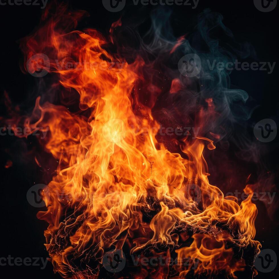 Fire red and yellow, thermal energy at the fuel point during the night. created with technology photo